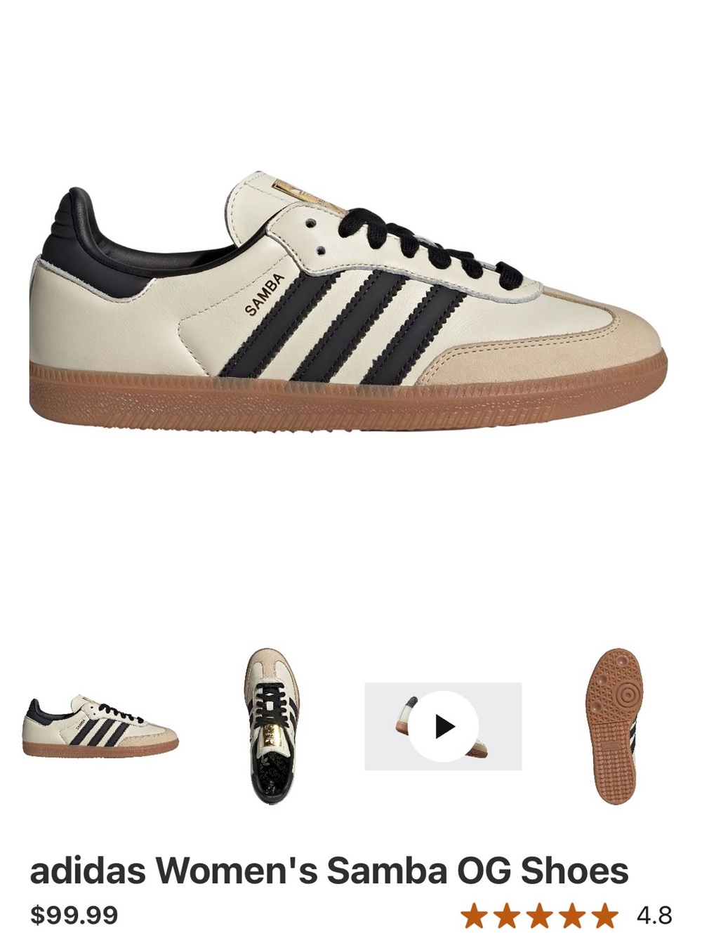 adidas Samba OG Men’s Sneakers - Cream & Black with Gum Sole